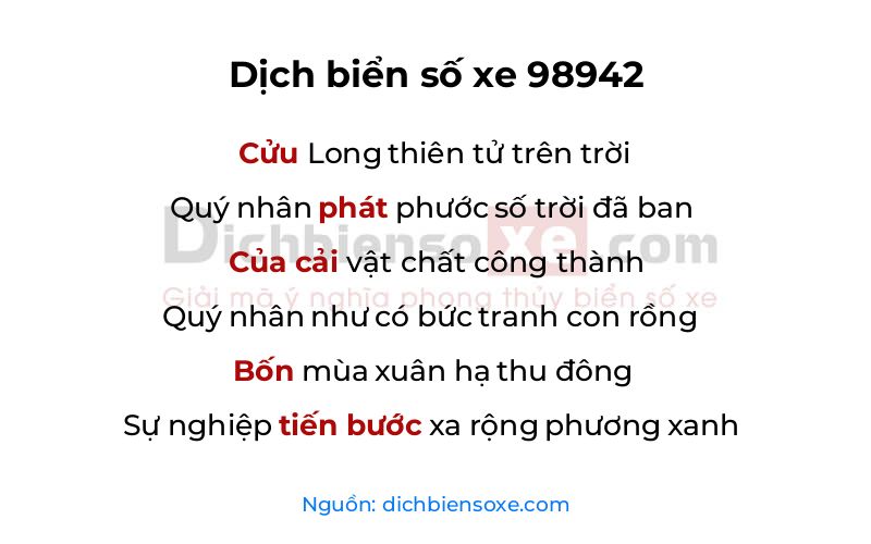Dịch thơ biển số 98942