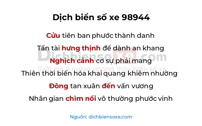 Dịch thơ biển số 98944