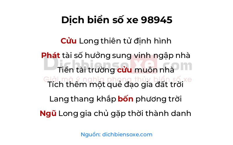Dịch thơ biển số 98945