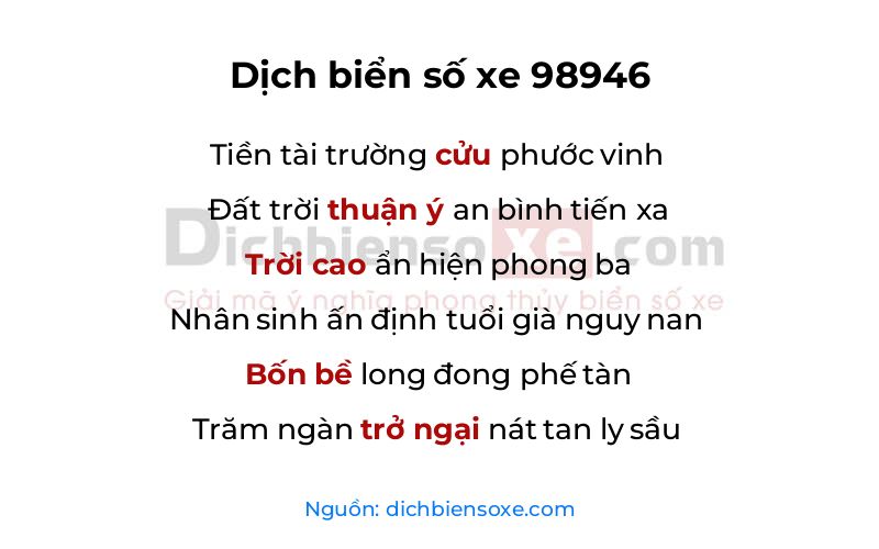 Dịch thơ biển số 98946