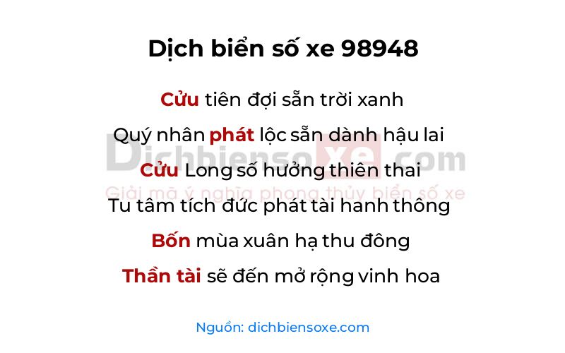 Dịch thơ biển số 98948