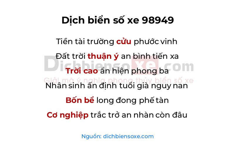 Dịch thơ biển số 98949