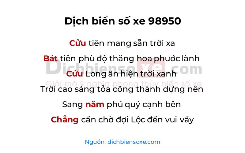 Dịch thơ biển số 98950