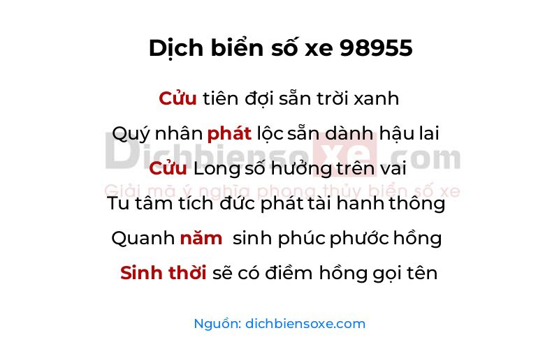 Dịch thơ biển số 98955