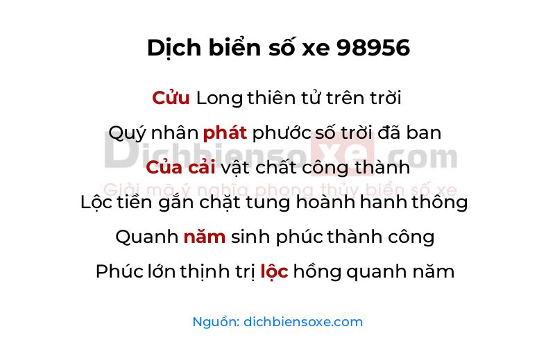 Dịch thơ biển số 98956