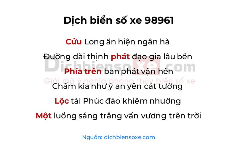 Dịch thơ biển số 98961
