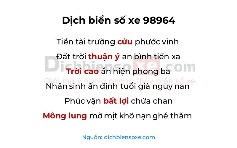 Dịch thơ biển số 98964