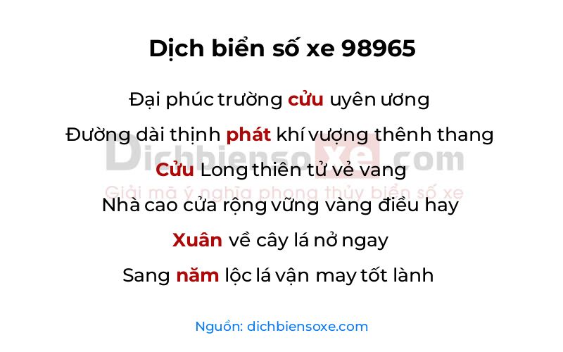 Dịch thơ biển số 98965