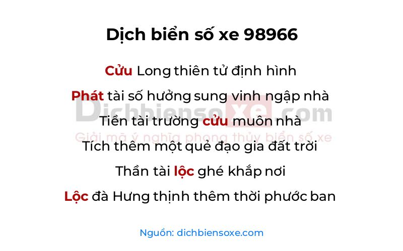 Dịch thơ biển số 98966
