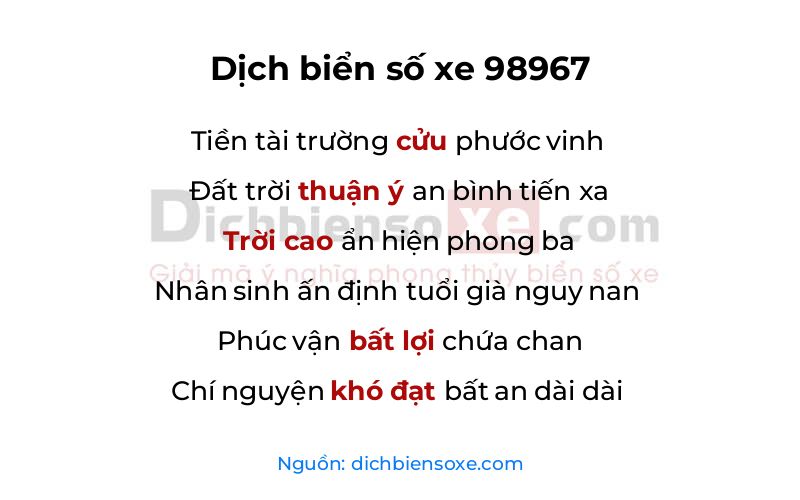 Dịch thơ biển số 98967