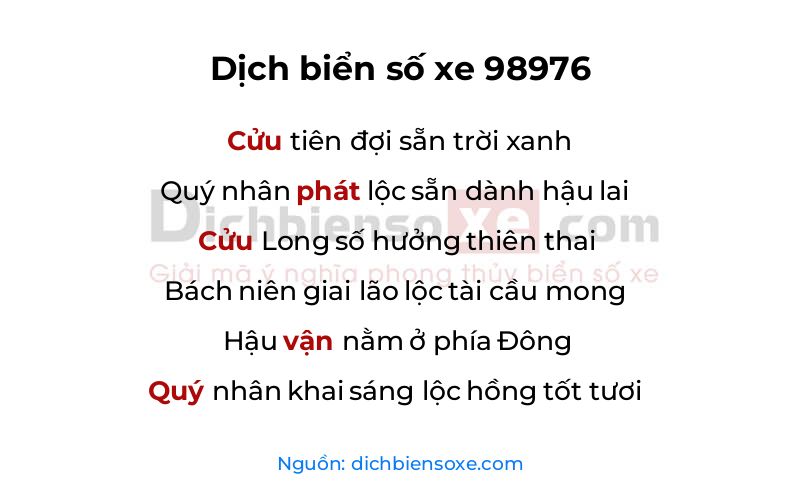 Dịch thơ biển số 98976