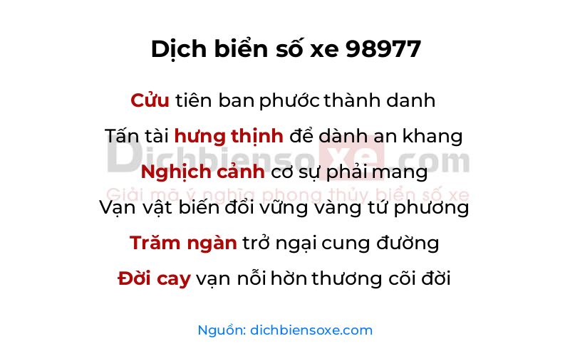 Dịch thơ biển số 98977