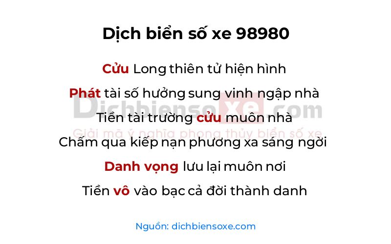 Dịch thơ biển số 98980