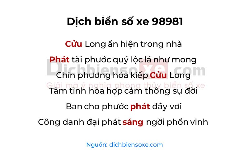 Dịch thơ biển số 98981