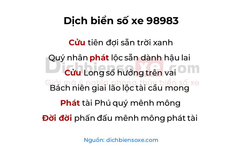 Dịch thơ biển số 98983