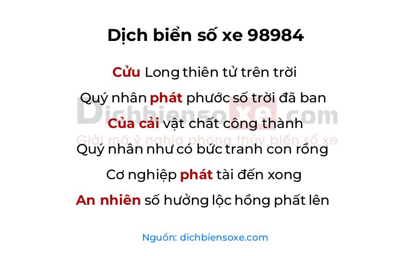 Dịch thơ biển số 98984