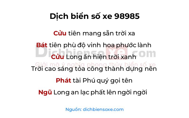 Dịch thơ biển số 98985