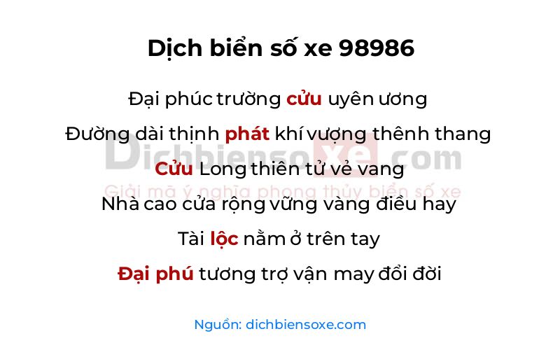 Dịch thơ biển số 98986