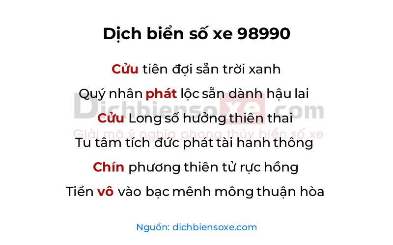 Dịch thơ biển số 98990