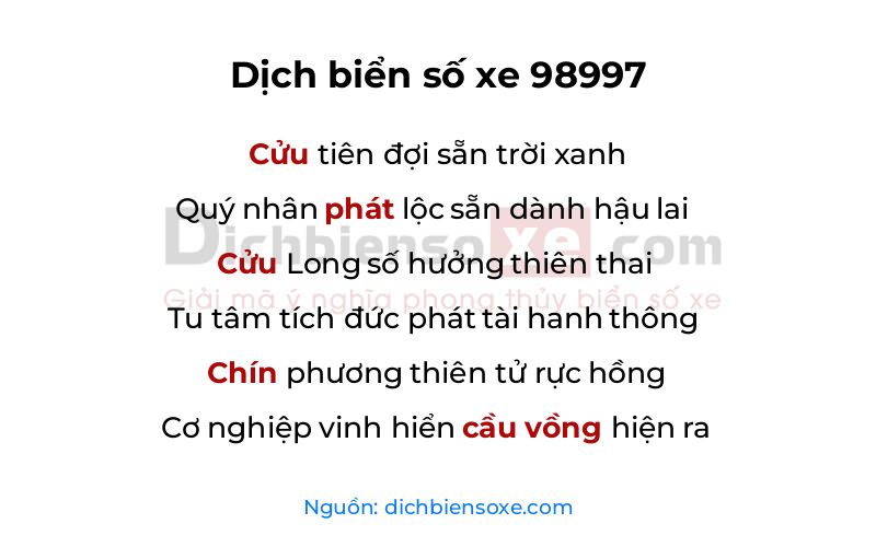 Dịch thơ biển số 98997