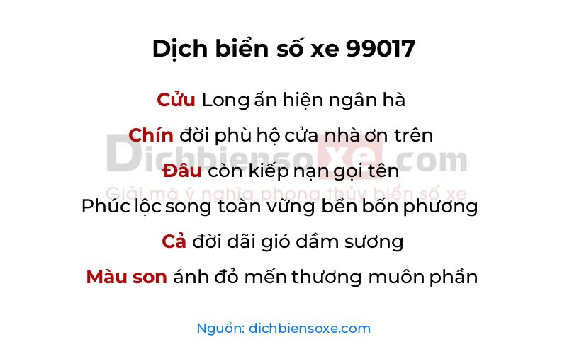 Dịch thơ biển số 99017