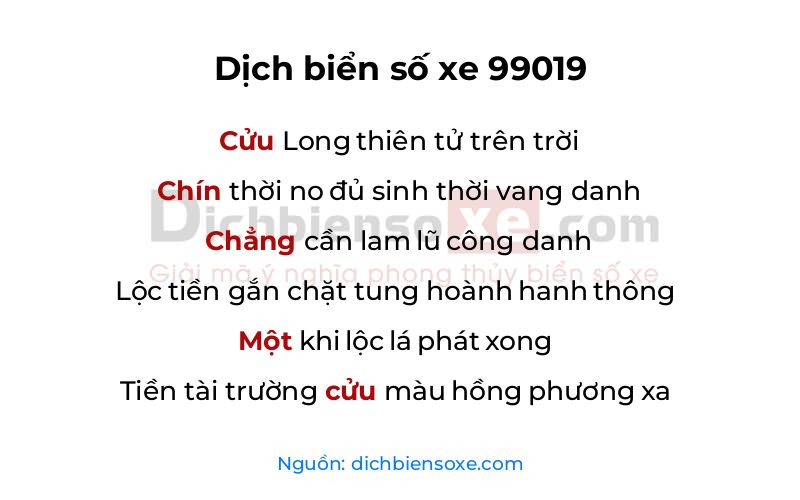 Dịch thơ biển số 99019