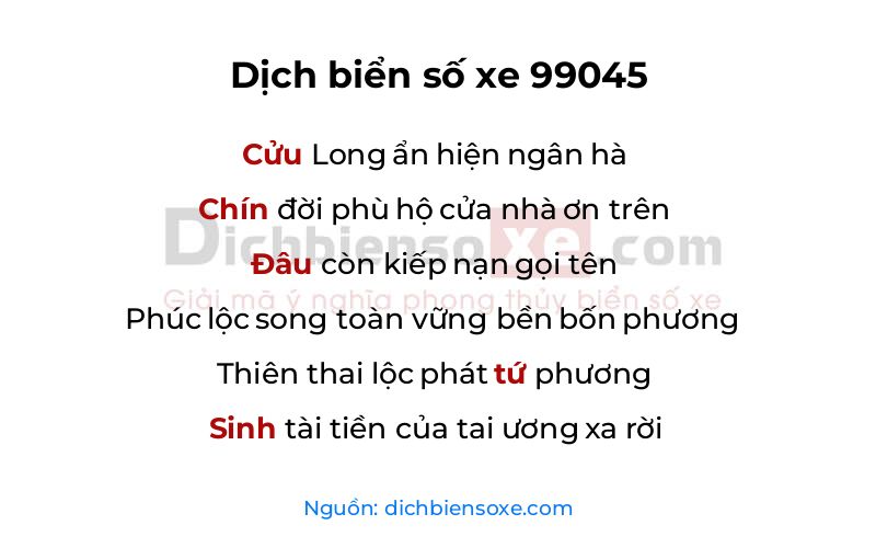 Dịch thơ biển số 99045