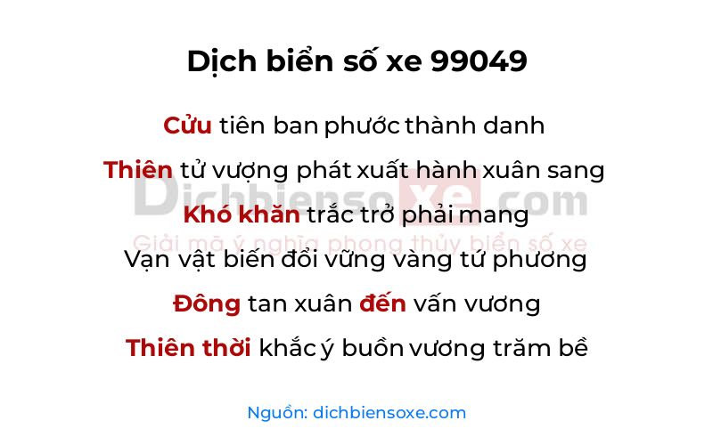 Dịch thơ biển số 99049