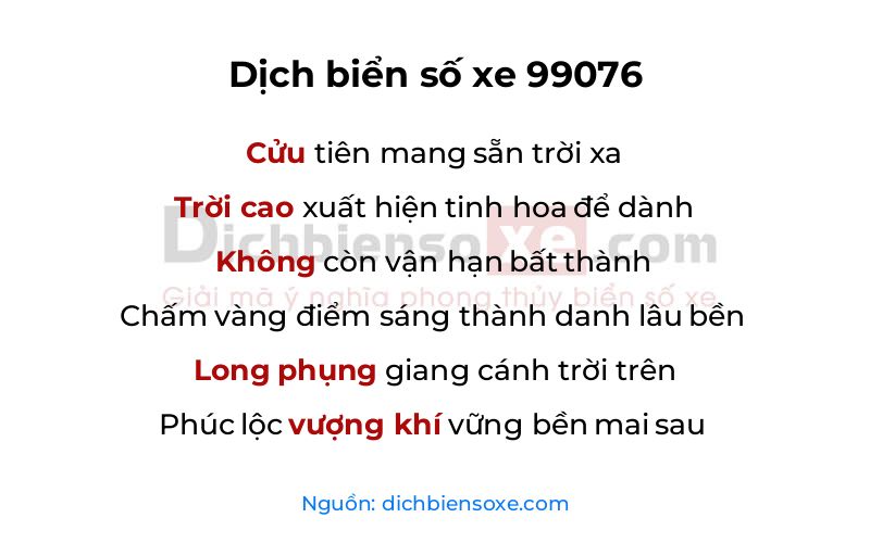 Dịch thơ biển số 99076