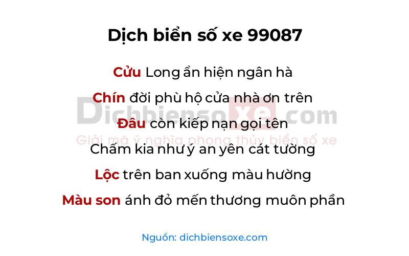 Dịch thơ biển số 99087
