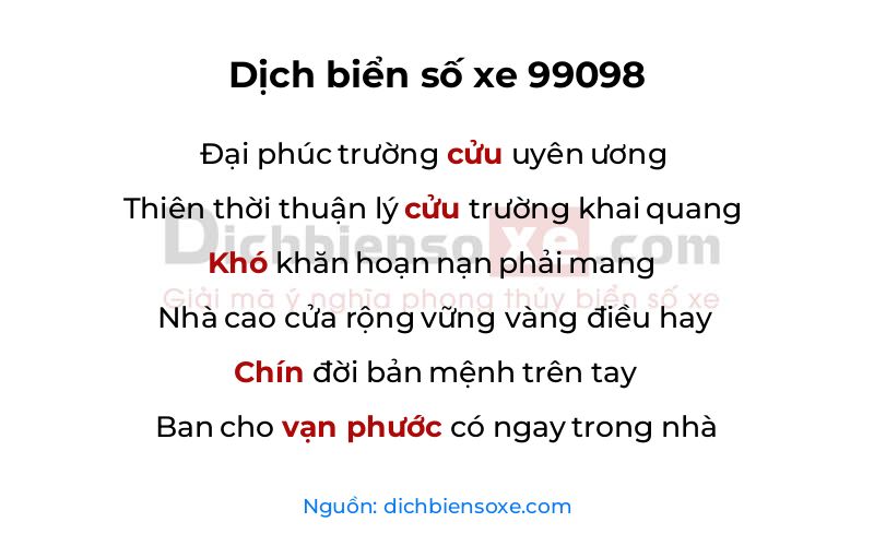 Dịch thơ biển số 99098