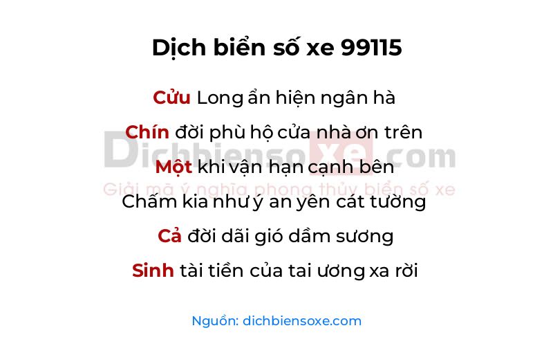 Dịch thơ biển số 99115
