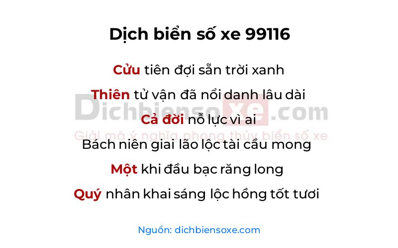Dịch thơ biển số 99116