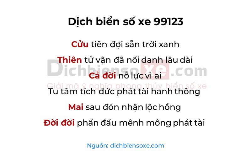 Dịch thơ biển số 99123
