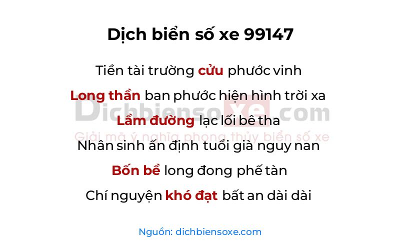Dịch thơ biển số 99147