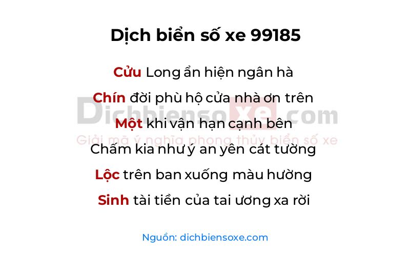 Dịch thơ biển số 99185