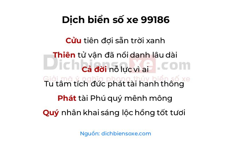Dịch thơ biển số 99186