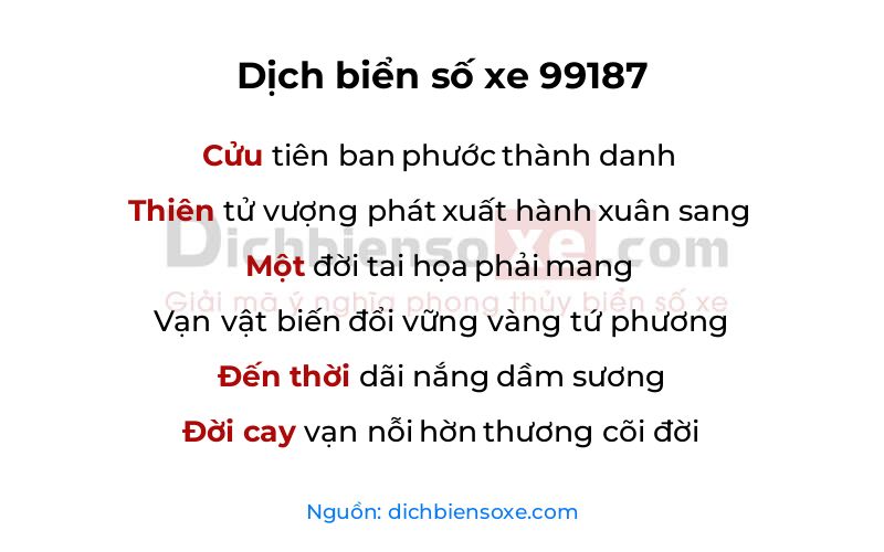 Dịch thơ biển số 99187