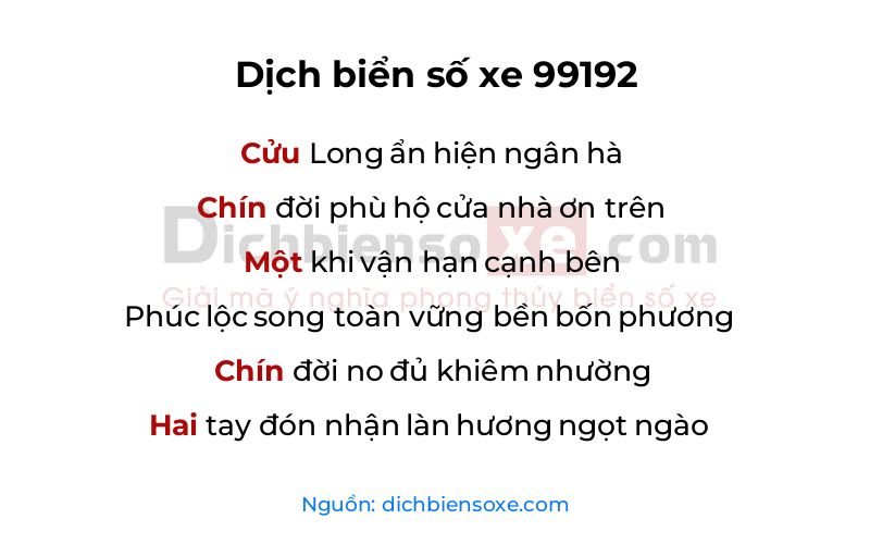 Dịch thơ biển số 99192