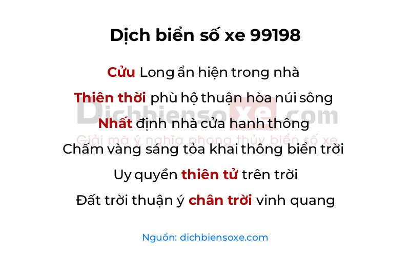 Dịch thơ biển số 99198