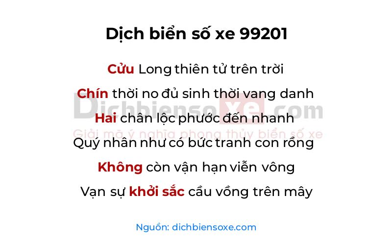 Dịch thơ biển số 99201