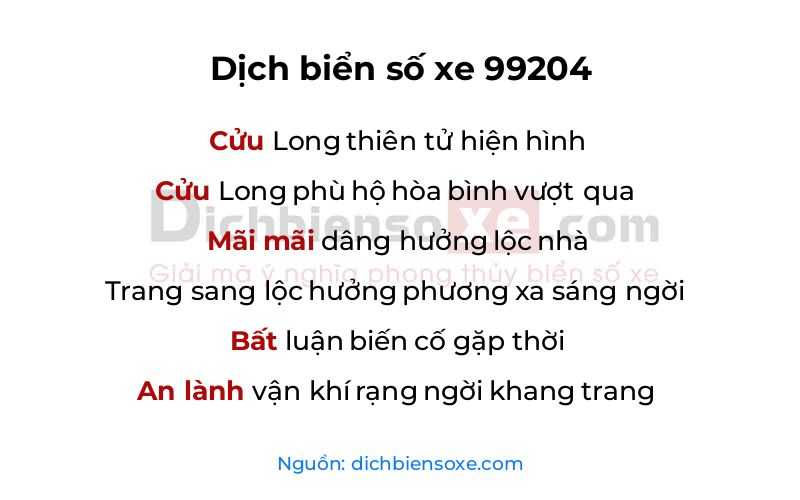 Dịch thơ biển số 99204