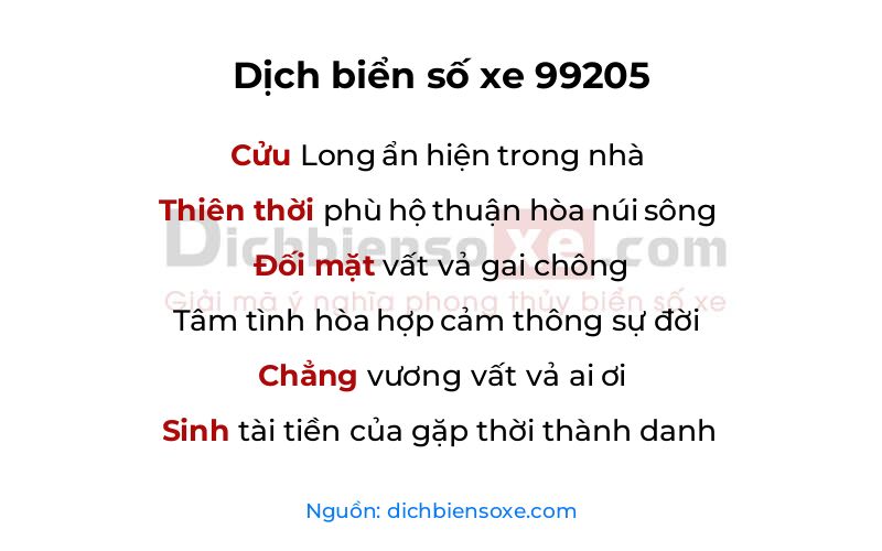 Dịch thơ biển số 99205