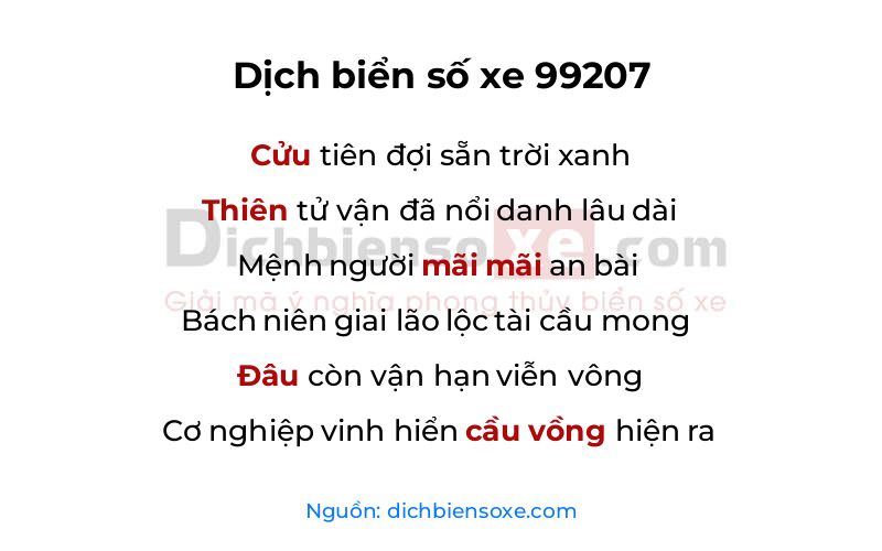 Dịch thơ biển số 99207