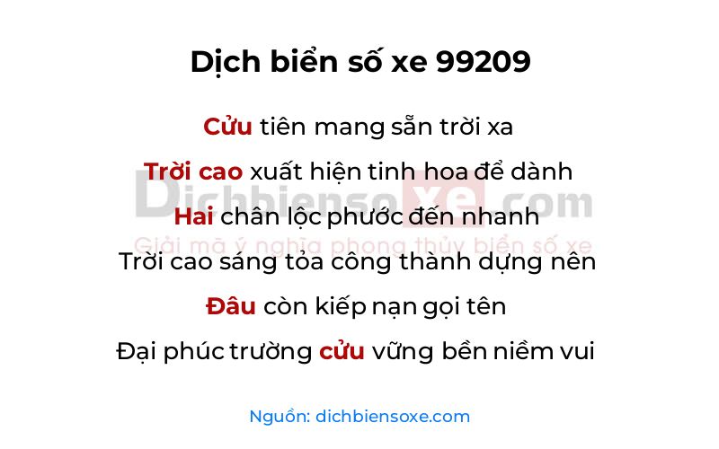 Dịch thơ biển số 99209
