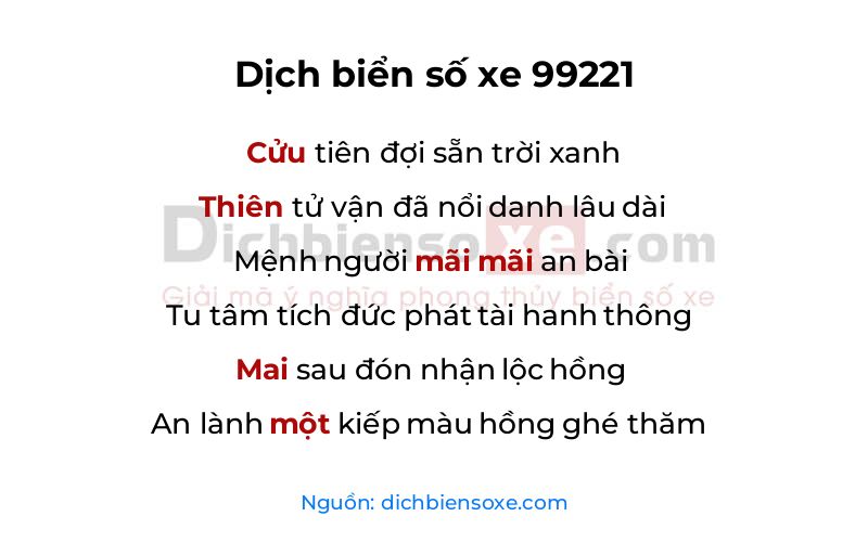 Dịch thơ biển số 99221