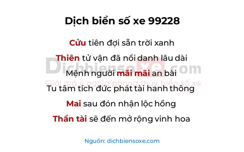 Dịch thơ biển số 99228
