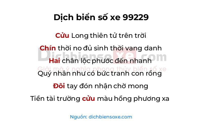 Dịch thơ biển số 99229