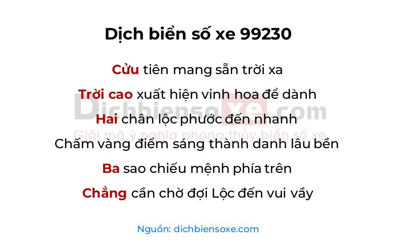 Dịch thơ biển số 99230