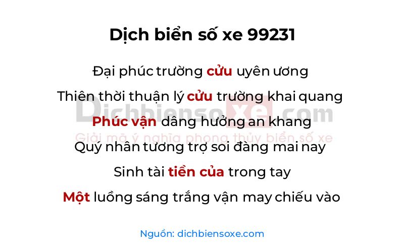 Dịch thơ biển số 99231